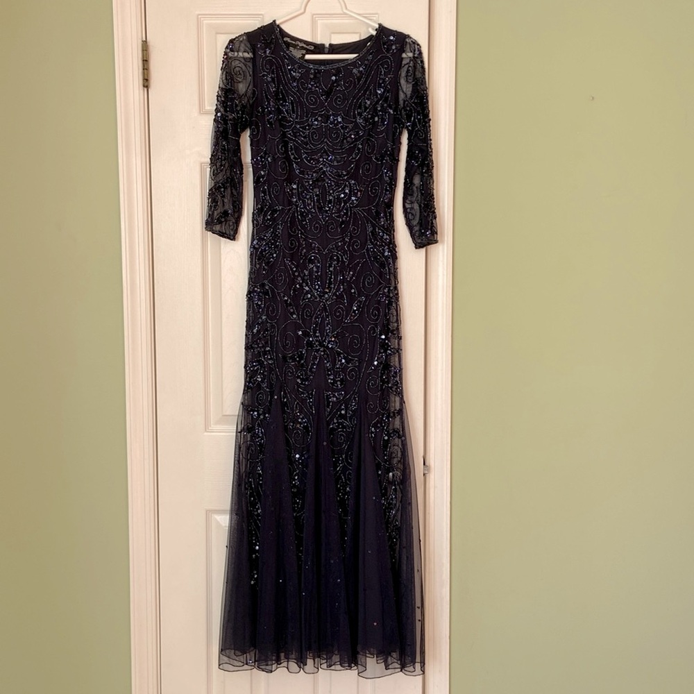 Pisarro Nights: Illusion Sleeve Beaded A-Line Gown